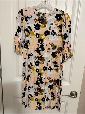 LOFT Pastel Floral Shift Dress in Pink, Black & Olive